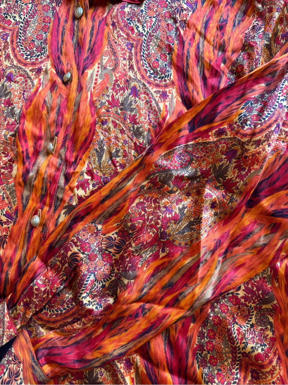 Rare Vintage Escada Margaretha Ley Orange Paisley Button-Up Shirt 100% silk - Picture 8 of 9